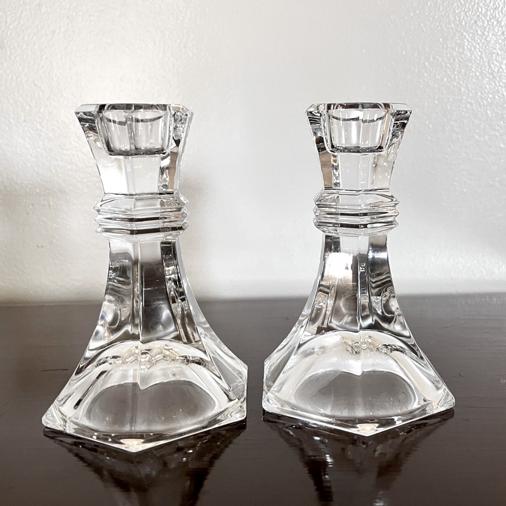 Vintage VIENNA BY INN CRYSTAL Austria Lead Crystal Candle Holder Pair Set